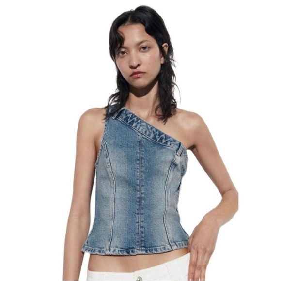 ZARA TRF ASYMMETRIC DENIM TOP BLUE 6045/005/083/084 - Picture 7 of 11